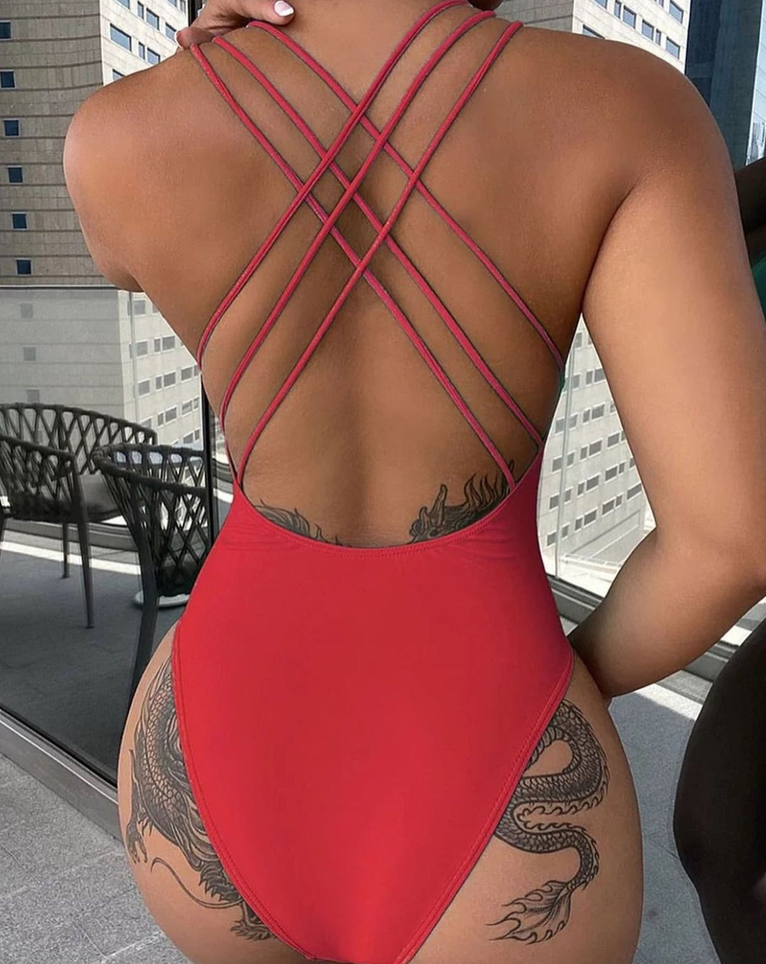 V-Neck Lace Up One Piece Swimsuit