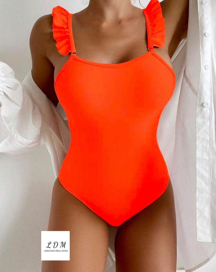 Crisscross Ruffled Wide Strap One-Piece Swimwear