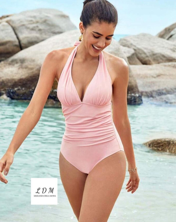 V-Neck Lace Up One Piece Swimsuit