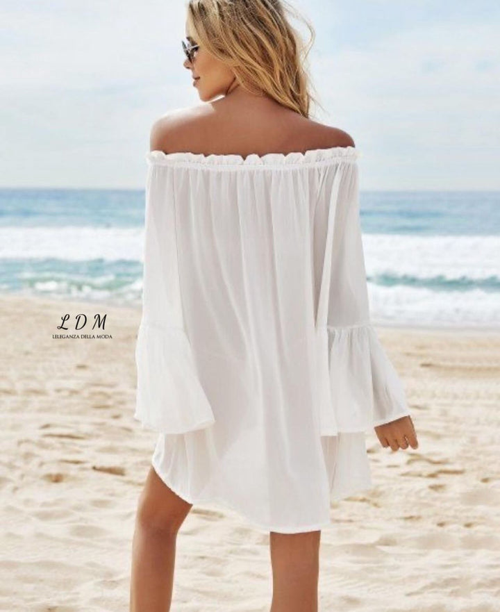 Off Shoulder Drawstring Cover-Up Dress