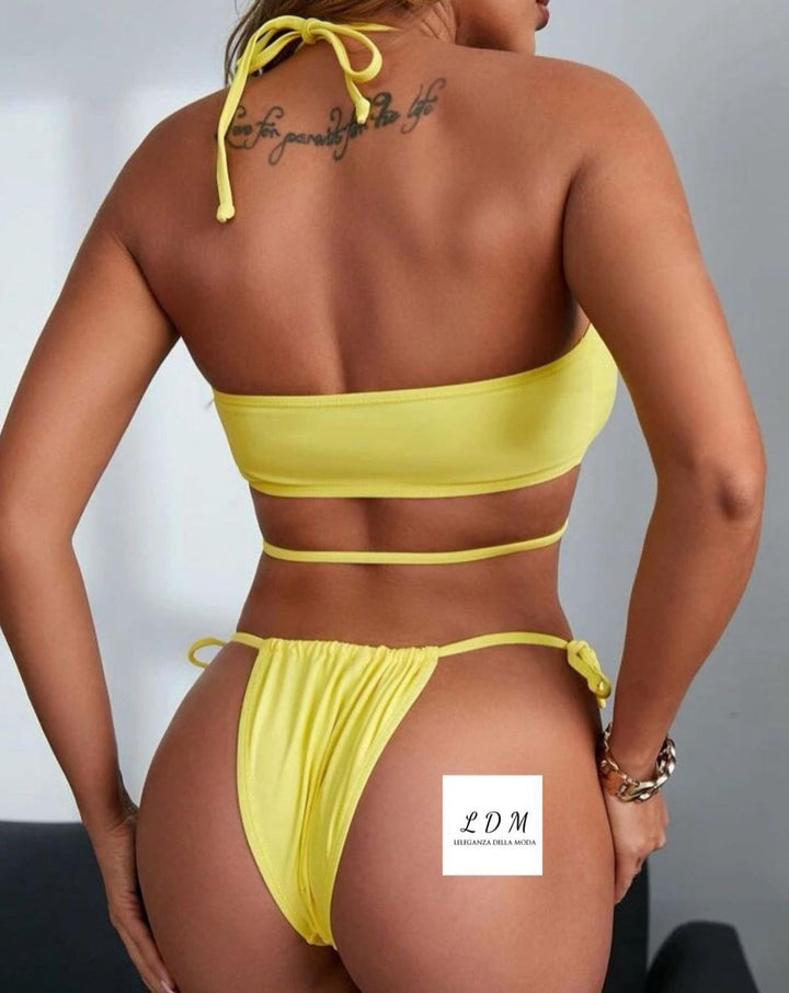 Sexy Solid Color Cut-Out Lace-Up Bikini Swimsuit