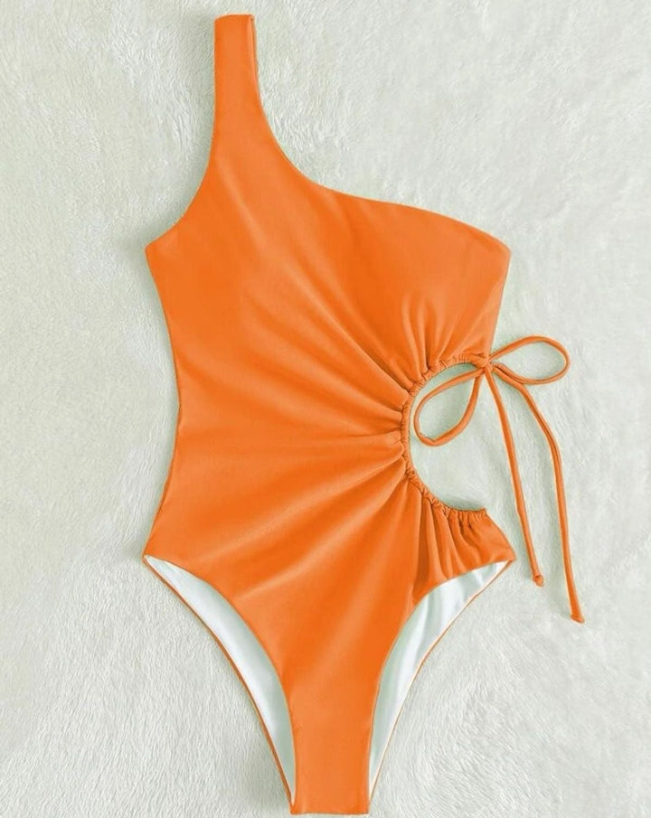 Side Draw String One Piece Swimsuit