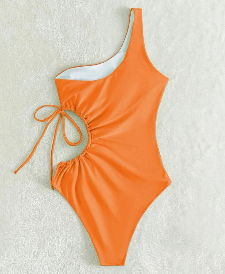 Side Draw String One Piece Swimsuit