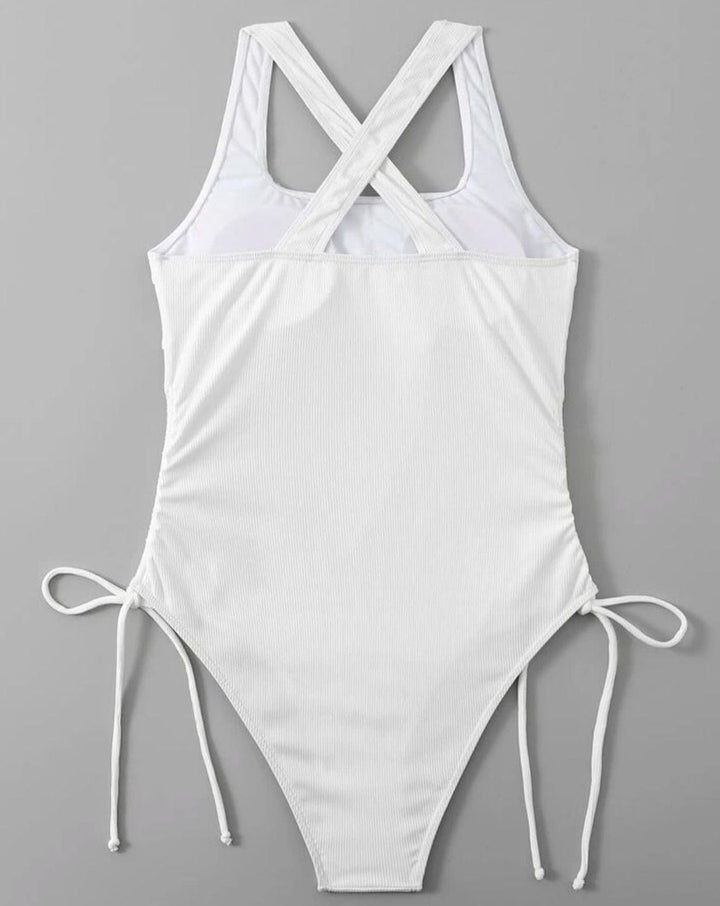 Side Draw String One Piece Swimsuit