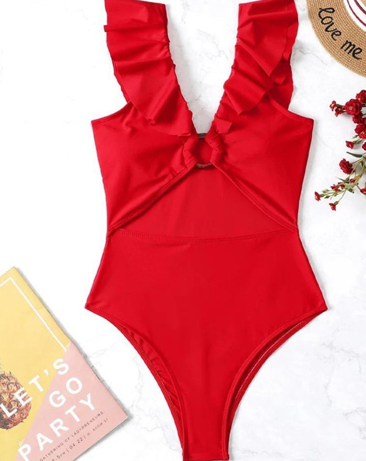 Crisscross Ruffled Wide Strap One-Piece Swimwear