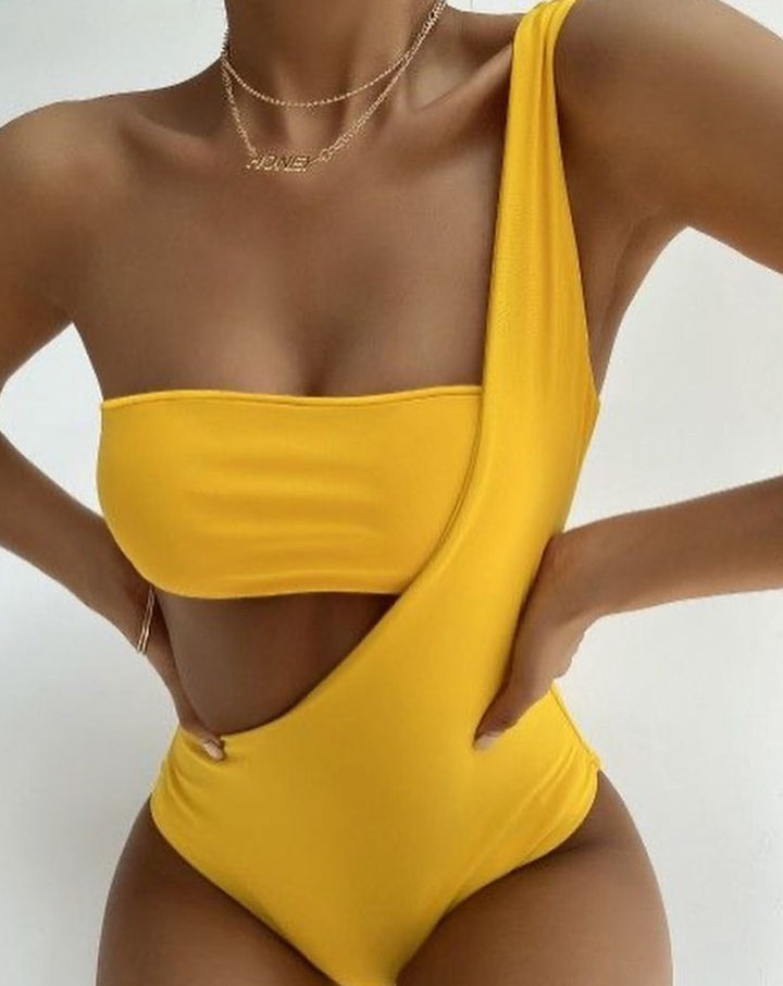 Cutout One Shoulder One-Piece Swimwear