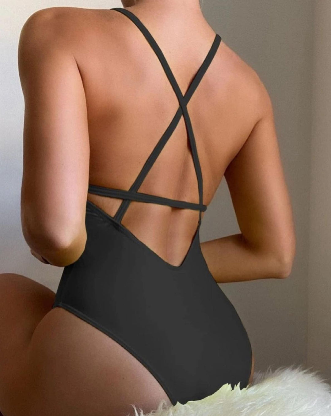 V-Neck Lace Up One Piece Swimsuit