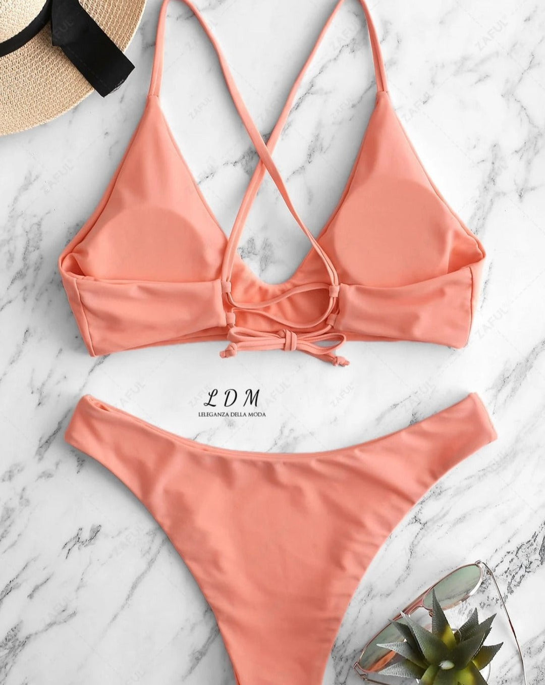 Frill Crisscross Tied Two-Piece Swim Set