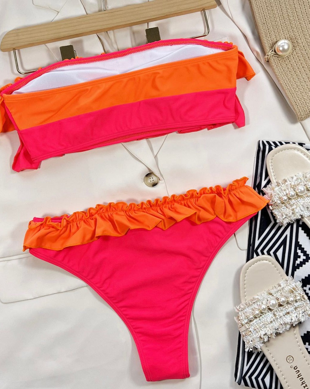 strapless lace-up bikini swimwear