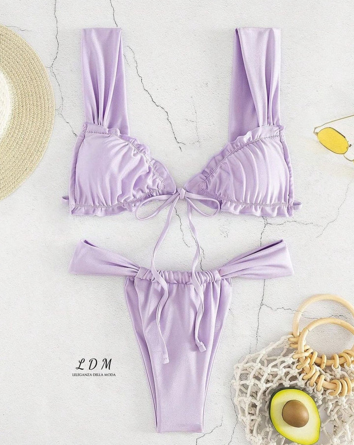 Sexy Solid Color Cut-Out Lace-Up Bikini Swimsuit