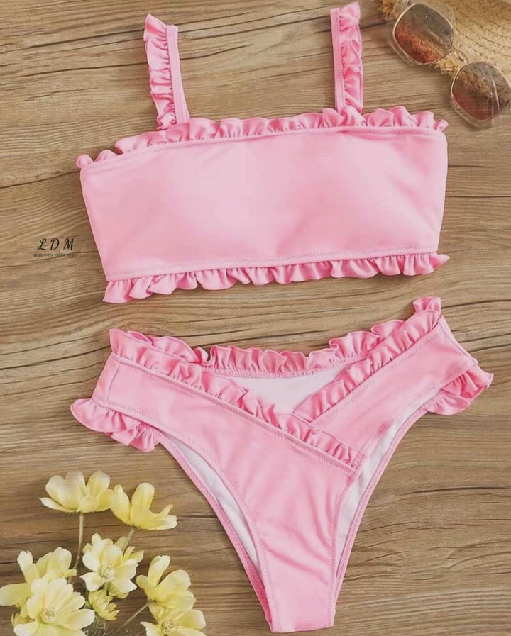 Sexy Solid Color Cut-Out Lace-Up Bikini Swimsuit