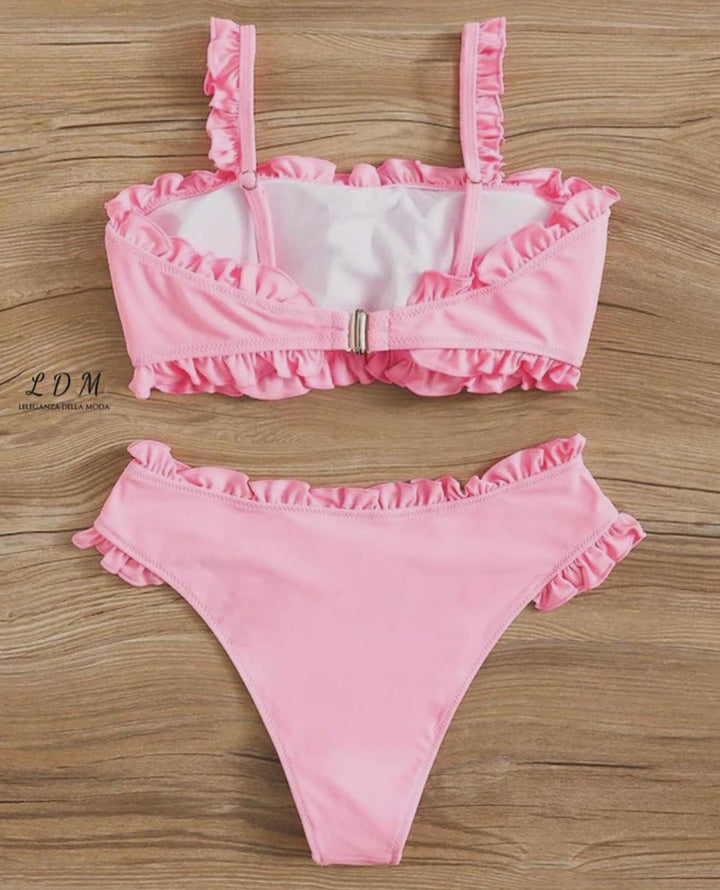 Sexy Solid Color Cut-Out Lace-Up Bikini Swimsuit