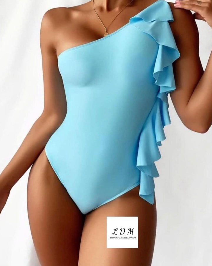 Ruffled Single Shoulder One-Piece Swimwear