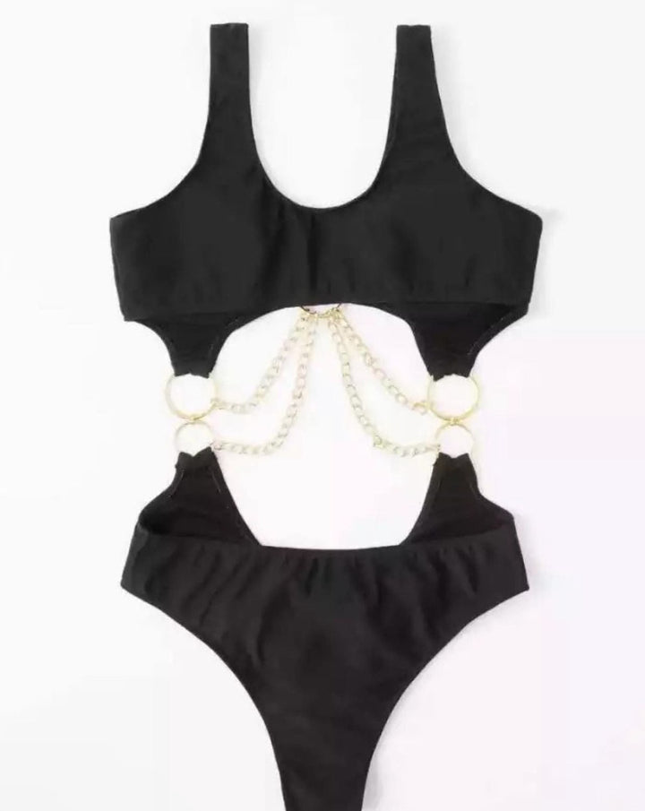 Metal Chain Cutout One-Piece Swimsuit