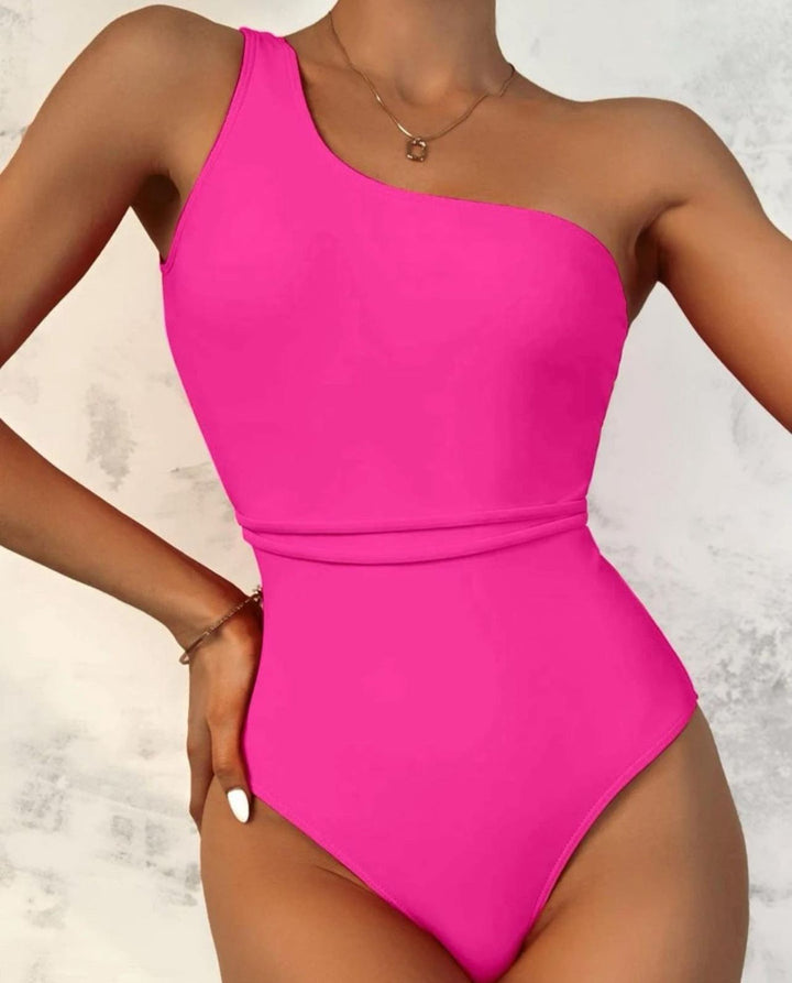 Ruffled Single Shoulder One-Piece Swimwear