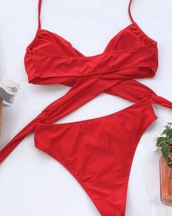 Backless Halter Neck Two-Piece Bikini Set