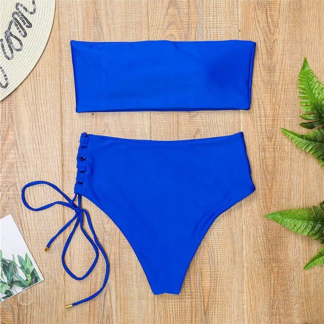 strapless lace-up bikini swimwear