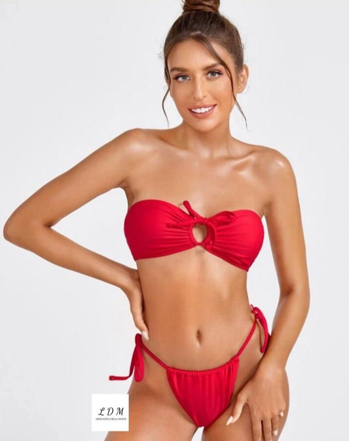 strapless lace-up bikini swimwear