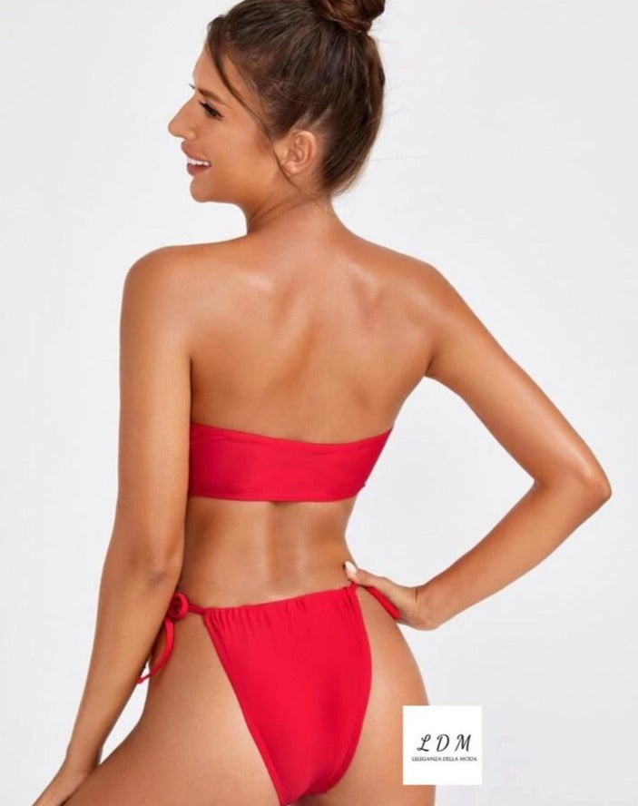 strapless lace-up bikini swimwear