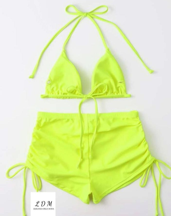 Crisscross Tied Top and Drawstring Shorts Swim Set